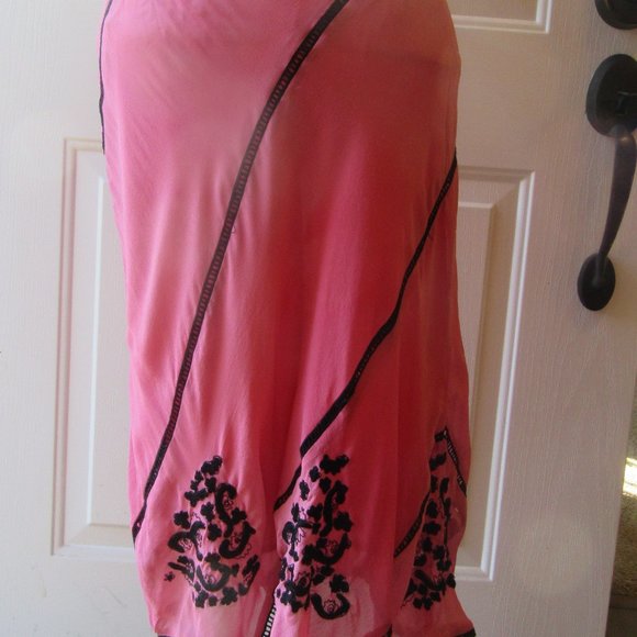 Vintage 80s-90s NWOT Persaman Midi Coral Pink and Black Chiffon Lined Skirt Sz 8 - Picture 7 of 9